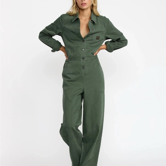 RVCA Green Button-Up Coverall jumpsuit - Picture 5 of 9